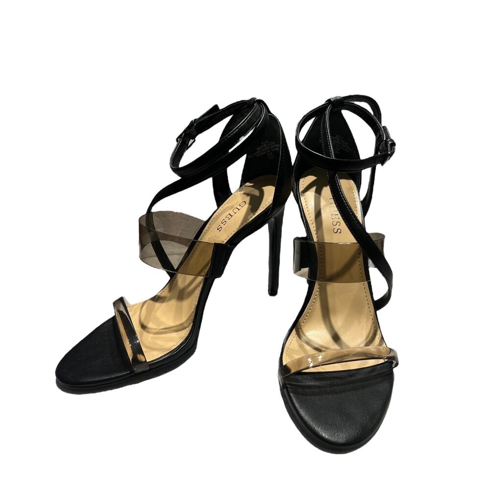 Guess Strappy Black and Clear Heels Size 6.5